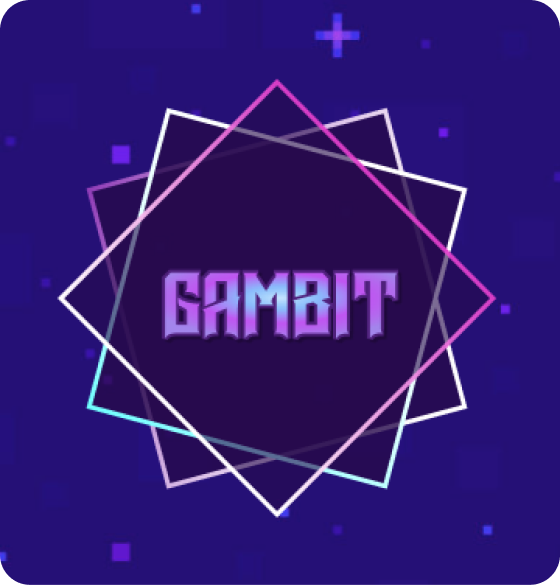 Image of the Gambit Scan App logo. Logo contains a pixel star background, three squares overlayed at different angles to create a 9-pointed star-like shape behind the Gamit text.
