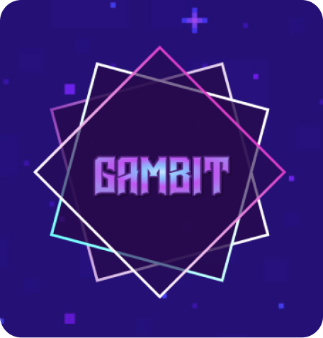 Image of the Gambit Scan App logo. Logo contains a pixel star background, three squares overlayed at different angles to create a 9-pointed star-like shape behind the Gamit text.